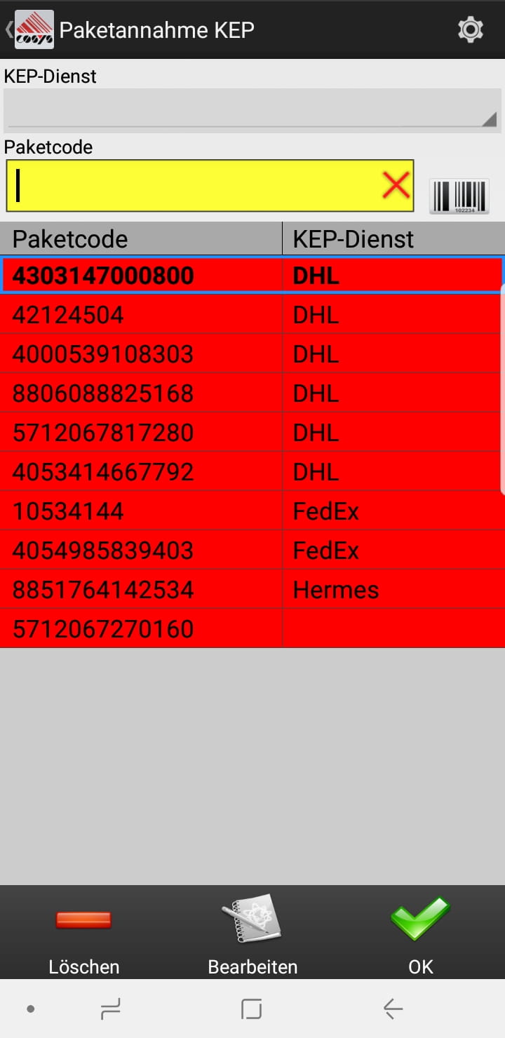 Wareneingang Auswahl Android Software von COSYS Wareneingang Auswahl Android Software von COSYS