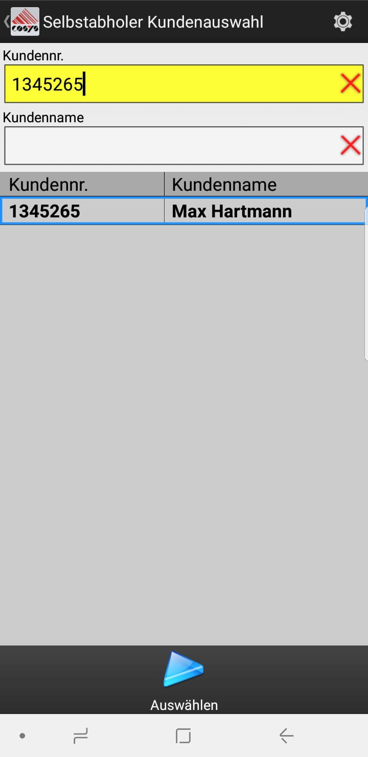 Wareneingang Auswahl Android Software von COSYS