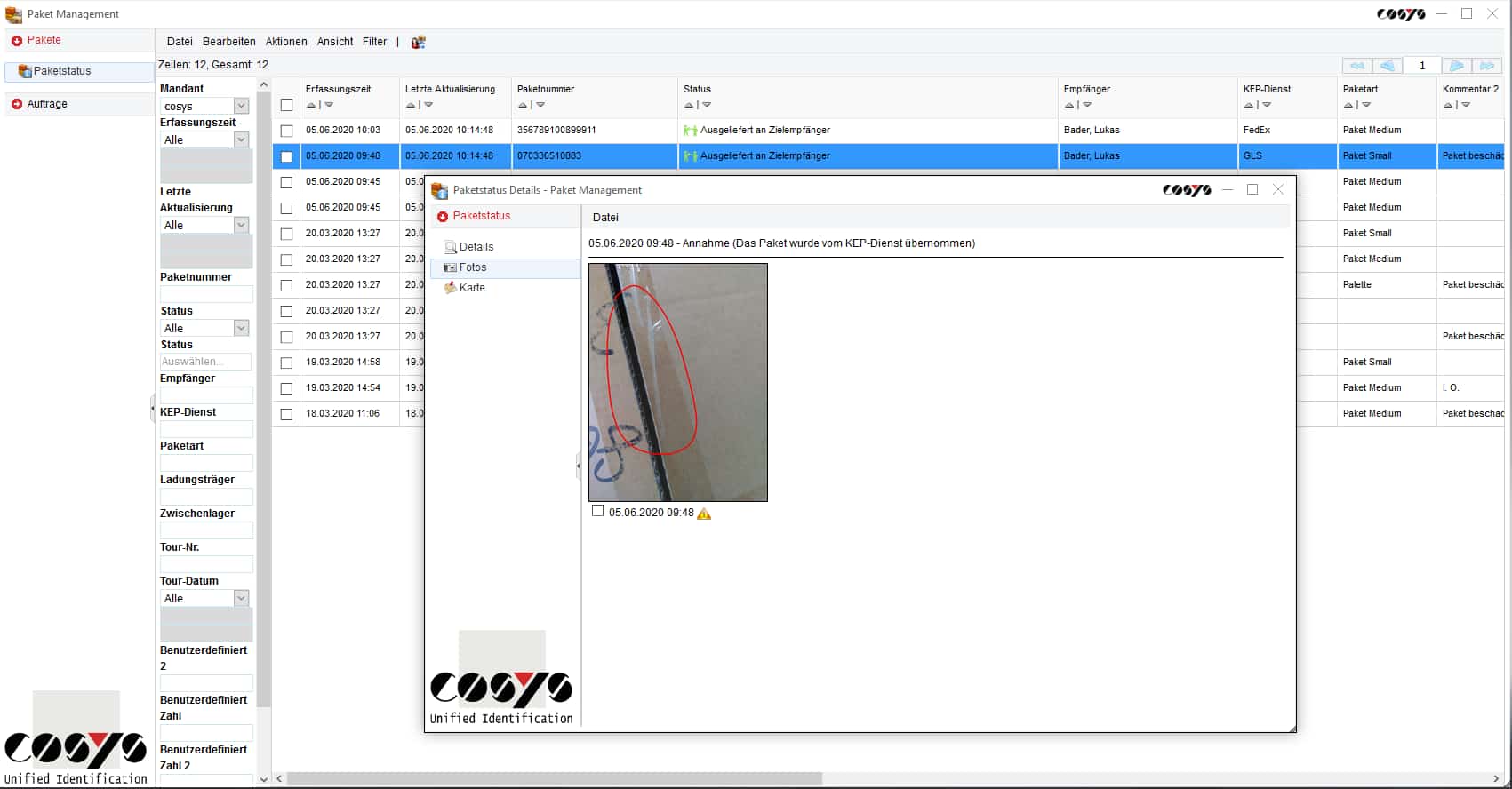 Gestione interna dei pacchetti logistici