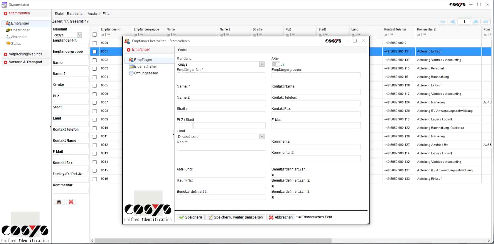 Gestione interna dei pacchetti logistici Sendungsübersicht