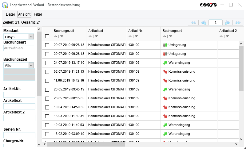Gestione delle scorte Storico delle scorte
